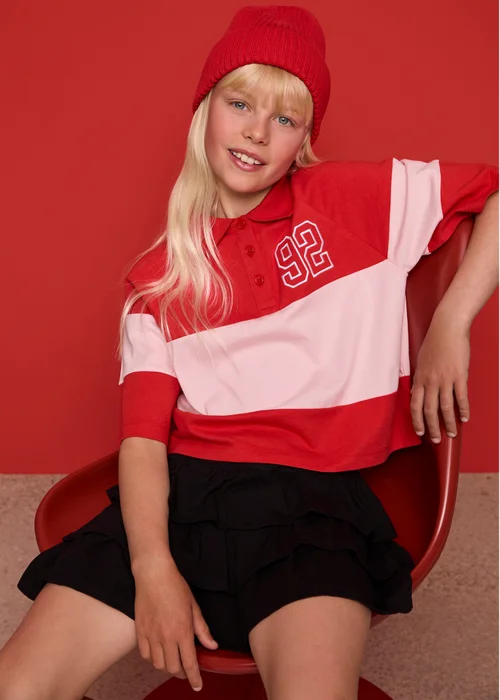 Girls Pink Panel Rugby Top (7-15yrs) - 7 Yrs Image 2