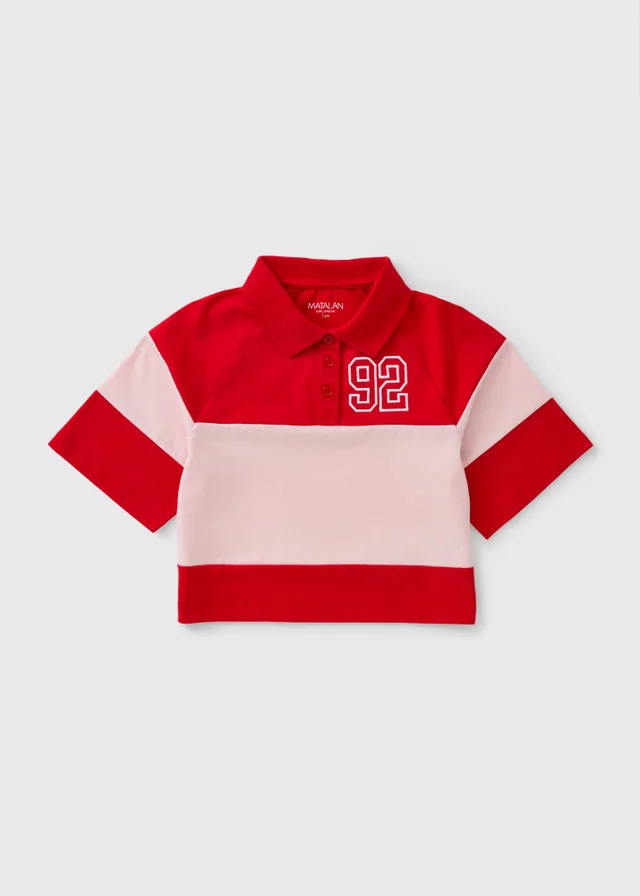 Girls Pink Panel Rugby Top (7-15yrs)