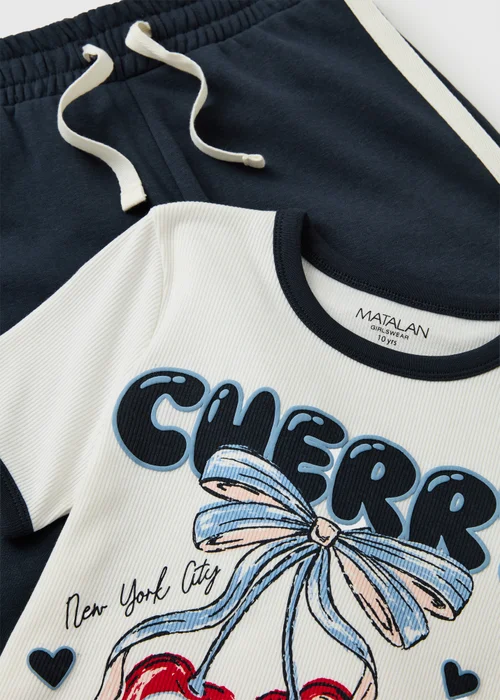 Girls Navy Cherry T-Shirt & Jogging Bottoms Set (7-15yrs) - 7 Yrs Image 2
