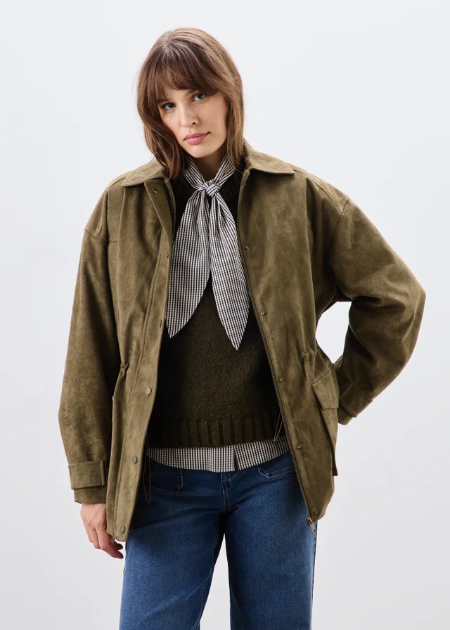 Olive Faux Suedette Barn Jacket
