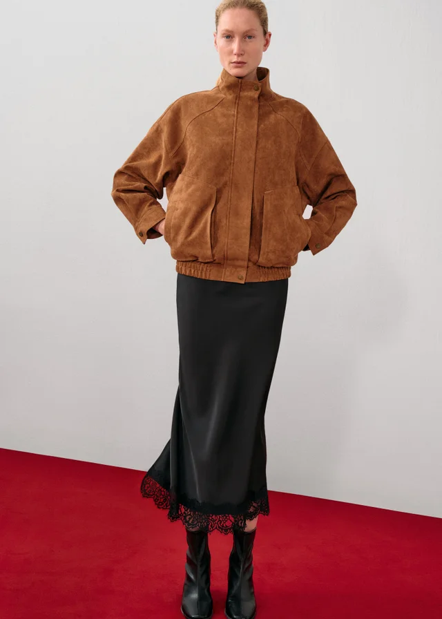 Tan Faux Suedette Bomber Jacket