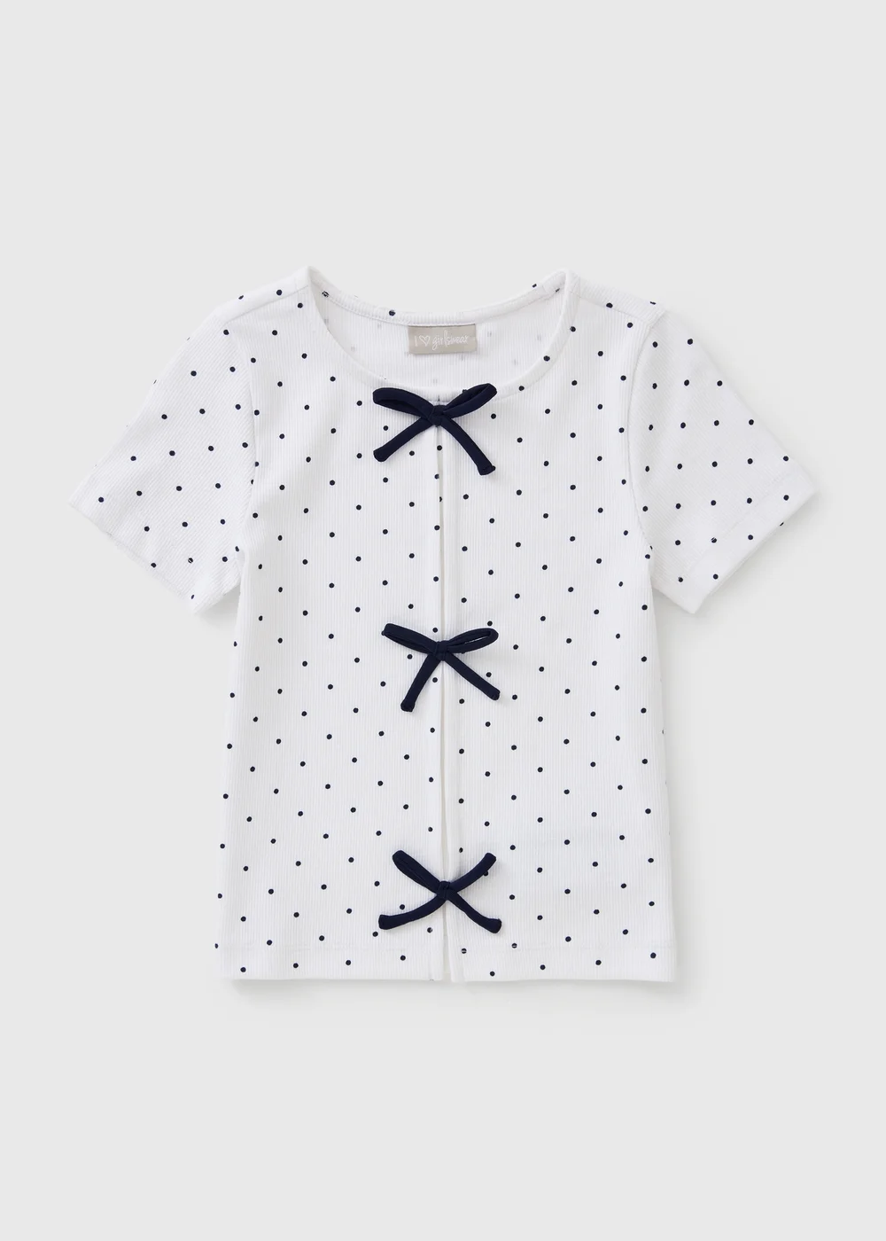 Girls White Polka Dot Bow T-Shirt (7-15yrs) - 14 Yrs Image 1