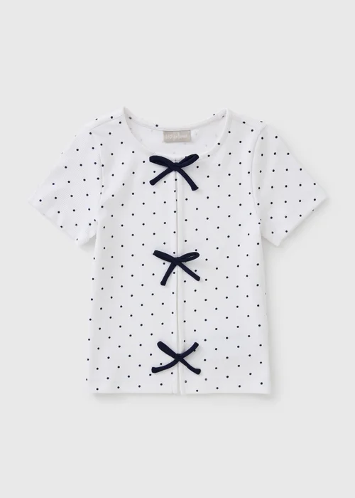 Girls White Polka Dot Bow T-Shirt (7-15yrs) - 14 Yrs Image 1