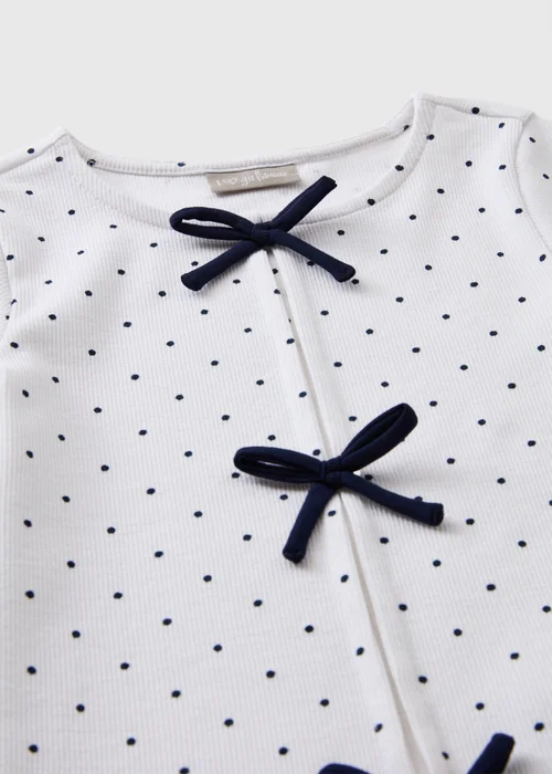 Girls White Polka Dot Bow T-Shirt (7-15yrs) - 14 Yrs Image 2