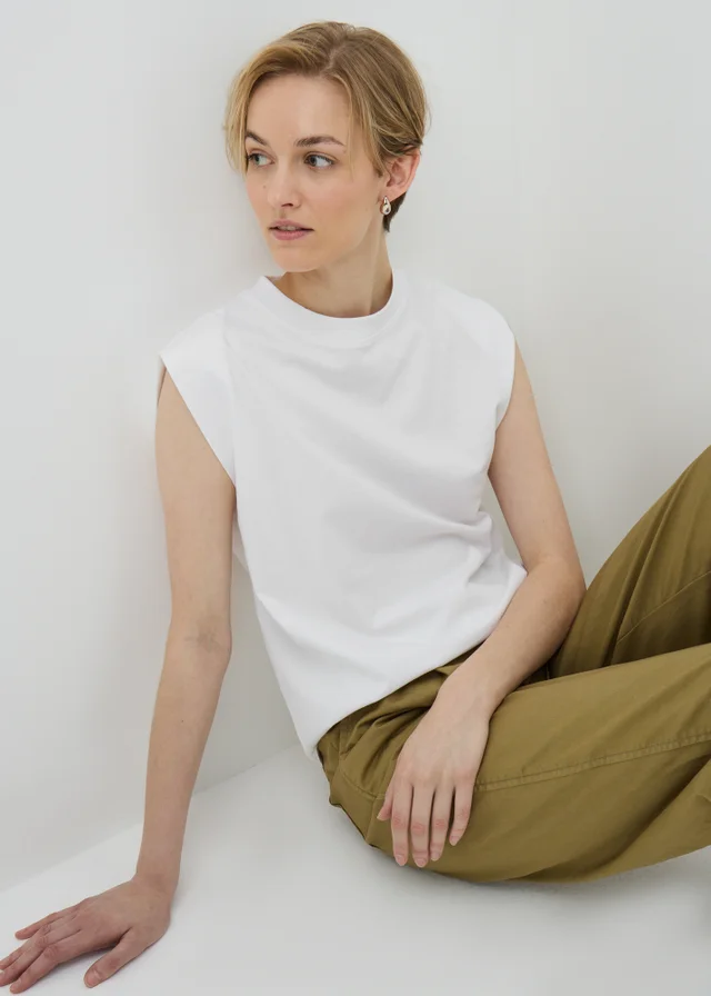 White Shoulder Tuck Vest Top