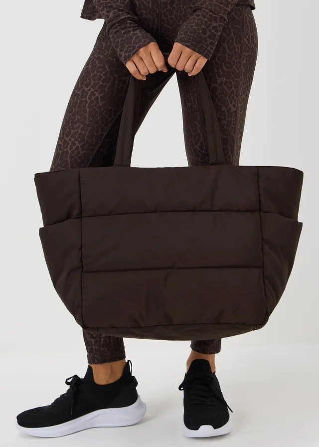 Chocolate Brown Nylon Padded Tote Bag