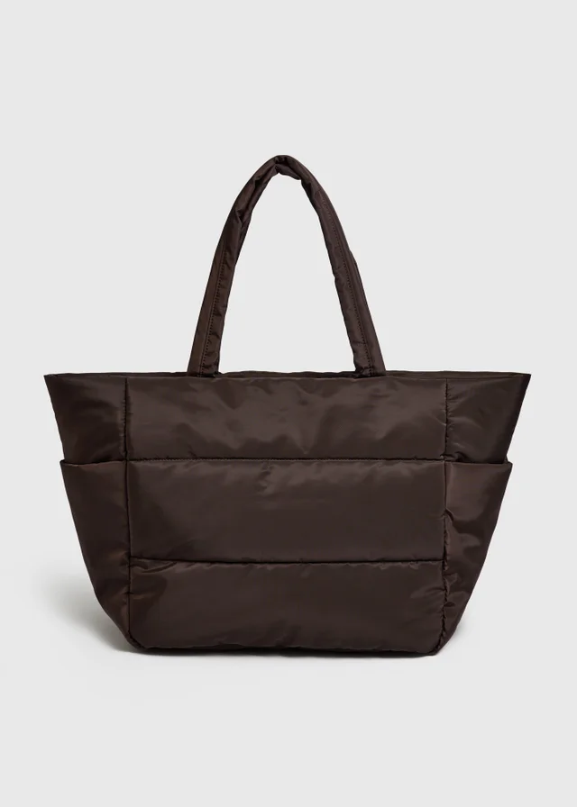 Chocolate Brown Nylon Padded Tote Bag