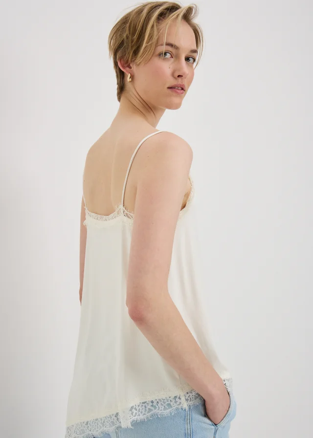 Cream Satin Lace Asymmetric Cami Top