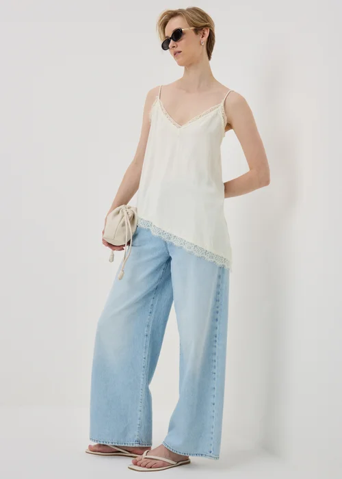Cream Satin Lace Asymmetric Cami Top - 8 Image 1