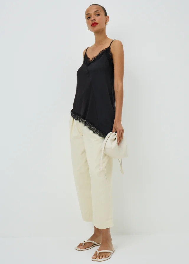 Black Satin Lace Asymmetric Cami Top