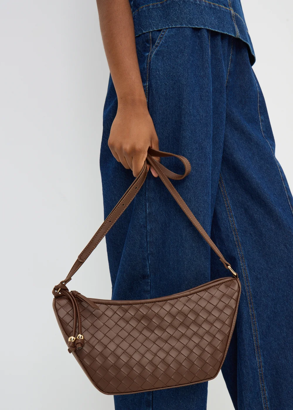 Chocolate Brown Weave Crossbody Bag - One Size Image 1