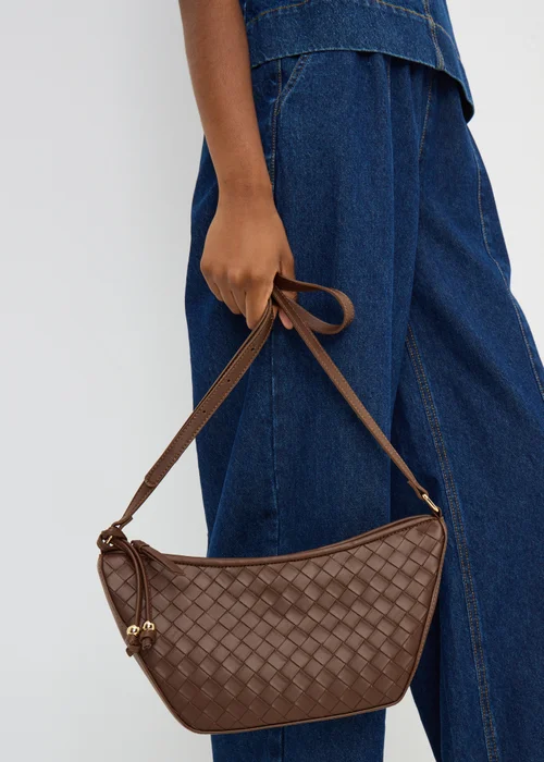 Chocolate Brown Weave Crossbody Bag - One Size Image 1