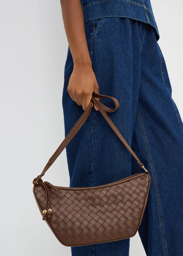 Chocolate Brown Weave Crossbody Bag