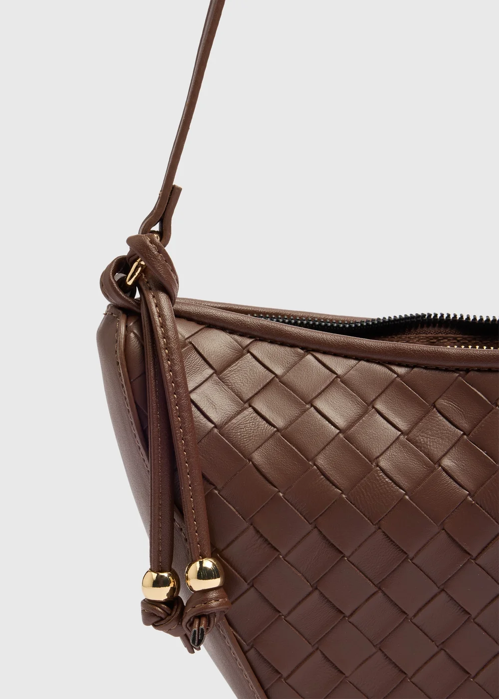 Chocolate Brown Weave Crossbody Bag - One Size Image 4