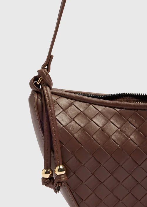 Chocolate Brown Weave Crossbody Bag - One Size Image 4