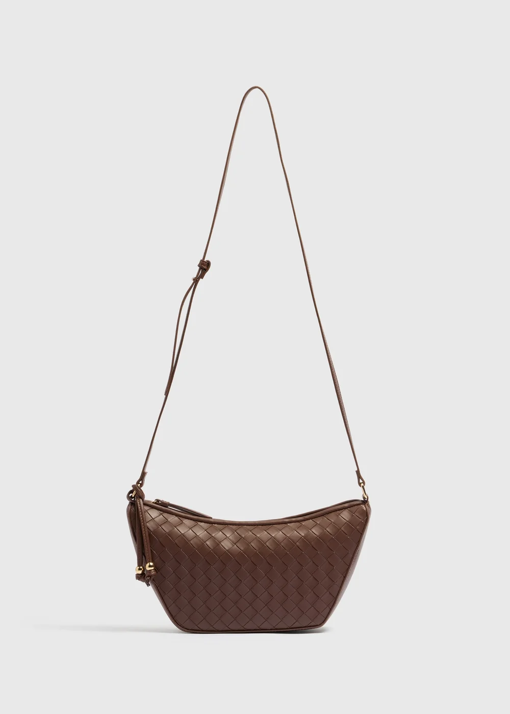 Chocolate Brown Weave Crossbody Bag - One Size Image 3