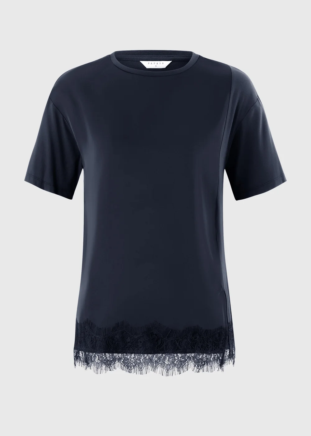 Navy Satin Lace Hem Oversized T-Shirt - S Image 3
