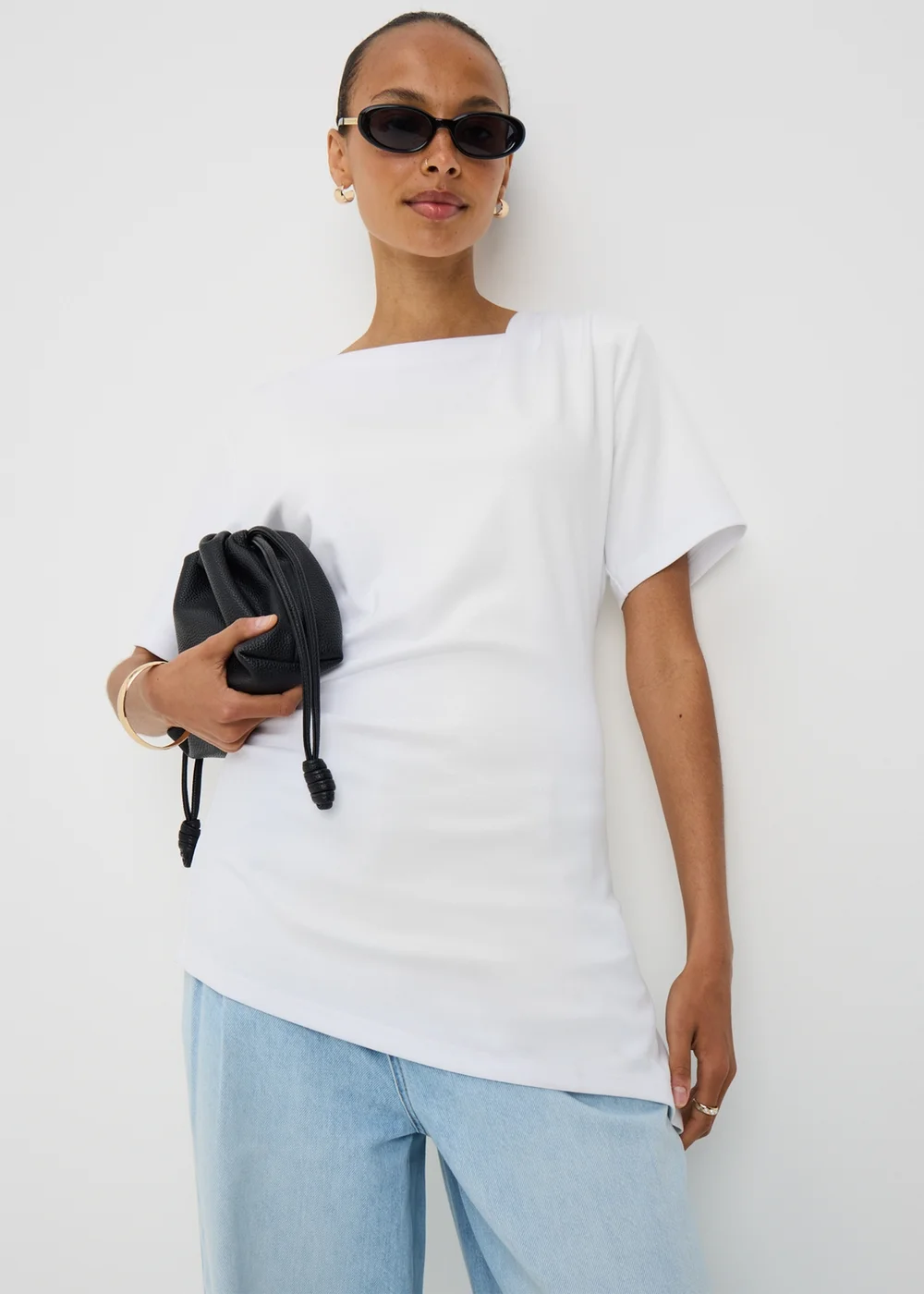 Cream Asymmetric Drape T-Shirt - 14 Image 1