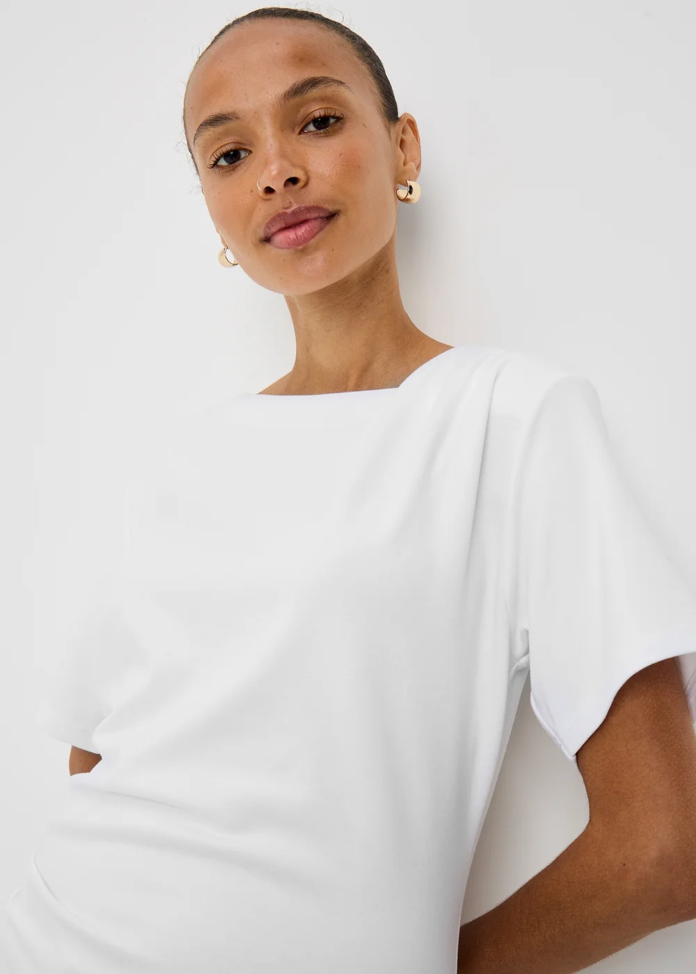 Cream Asymmetric Drape T-Shirt - 14 Image 2