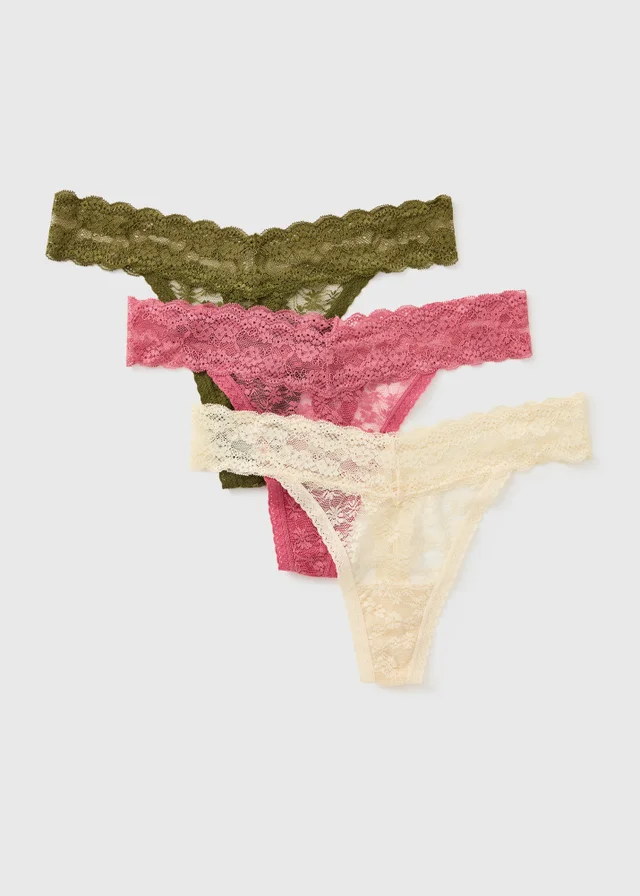 3 Pack Multicoloured Lace Thongs