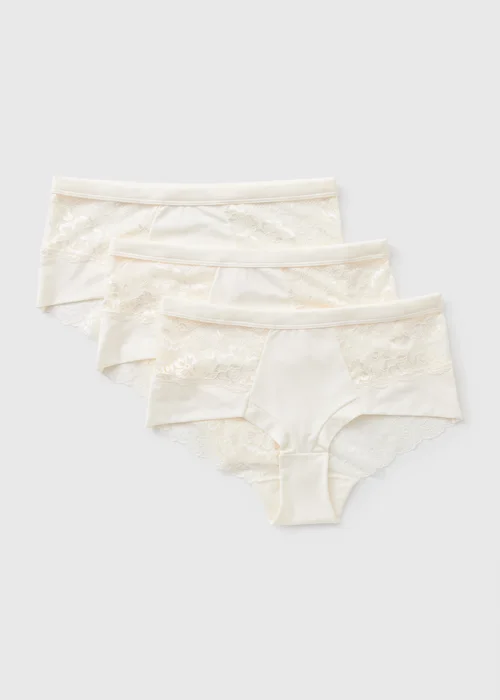 3 Pack Cream Lace Brushed Midi Knickers - 8 Image 3