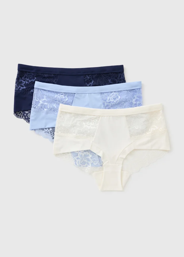 3 Pack Blue Lace Brushed Midi Knickers