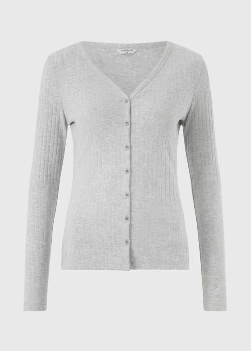 Grey Ribbed V-Neck Cardigan - 8 Image 4