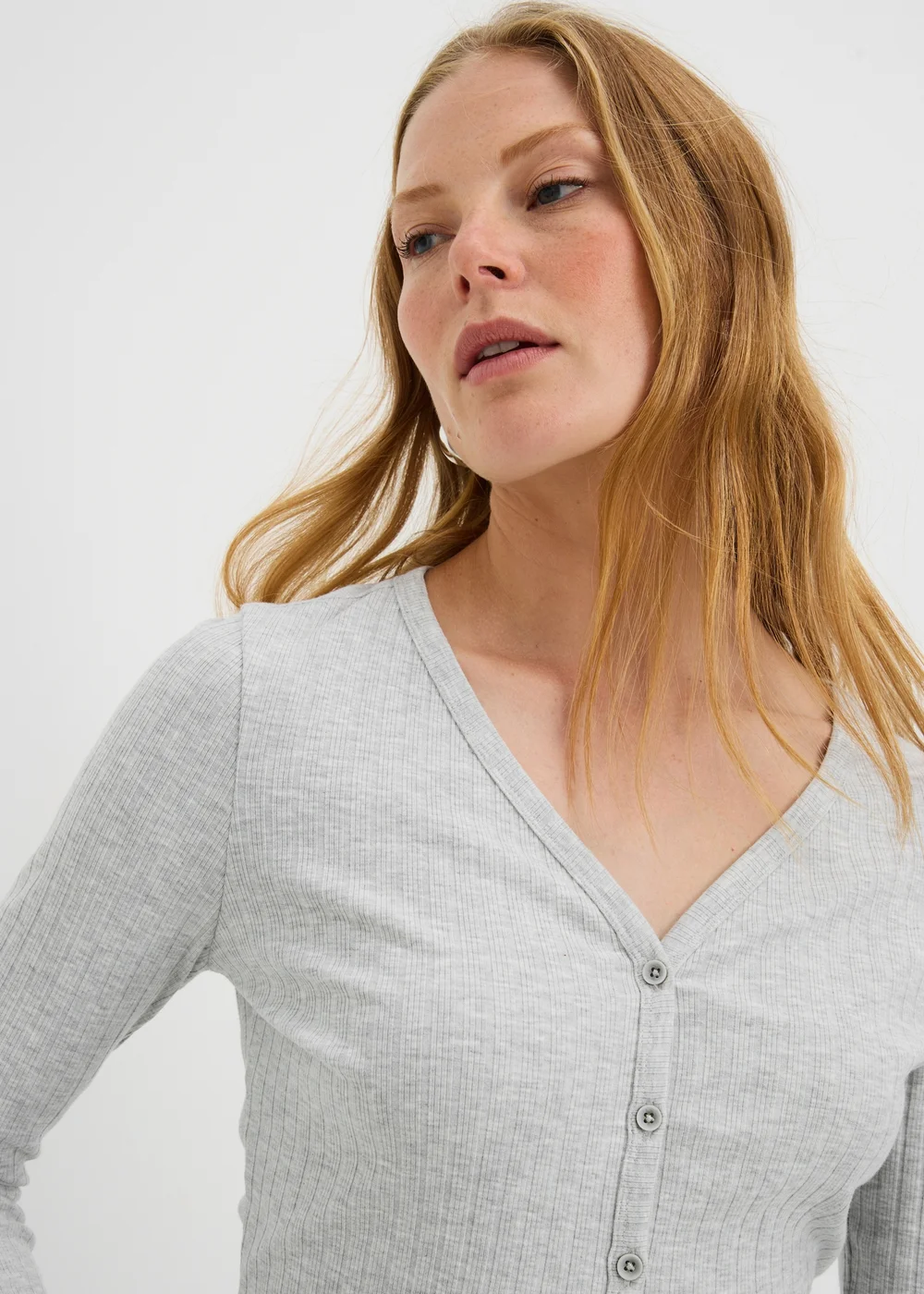 Grey Ribbed V-Neck Cardigan - 8 Image 3
