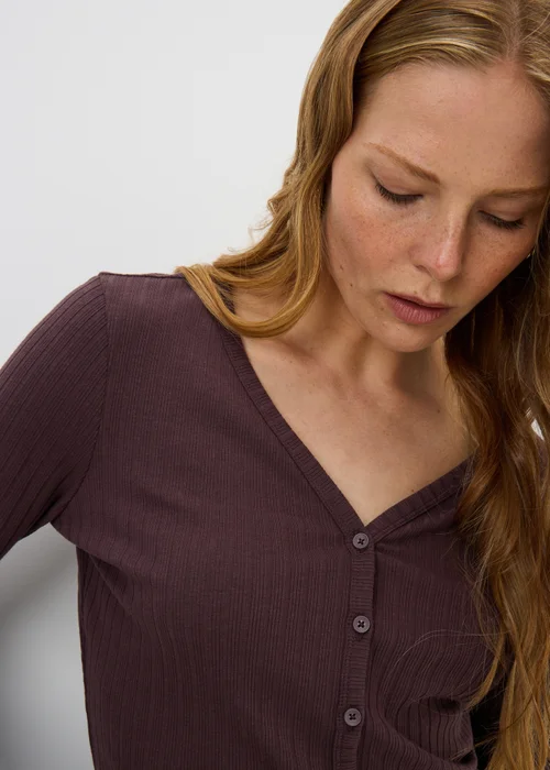 Raisin Ribbed V-Neck Cardigan - 14 Image 3