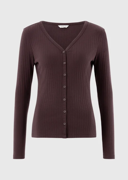 Raisin Ribbed V-Neck Cardigan - 14 Image 4