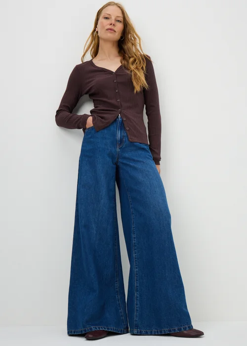 Raisin Ribbed V-Neck Cardigan - 14 Image 2