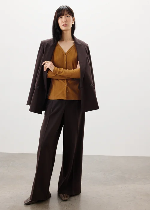 Tan Ribbed V-Neck Cardigan - 8 Image 4