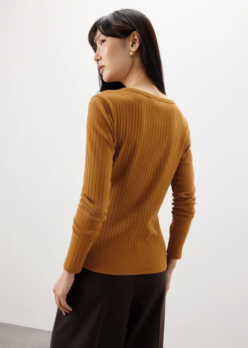 Tan Ribbed V-Neck Cardigan - 8 Image 2