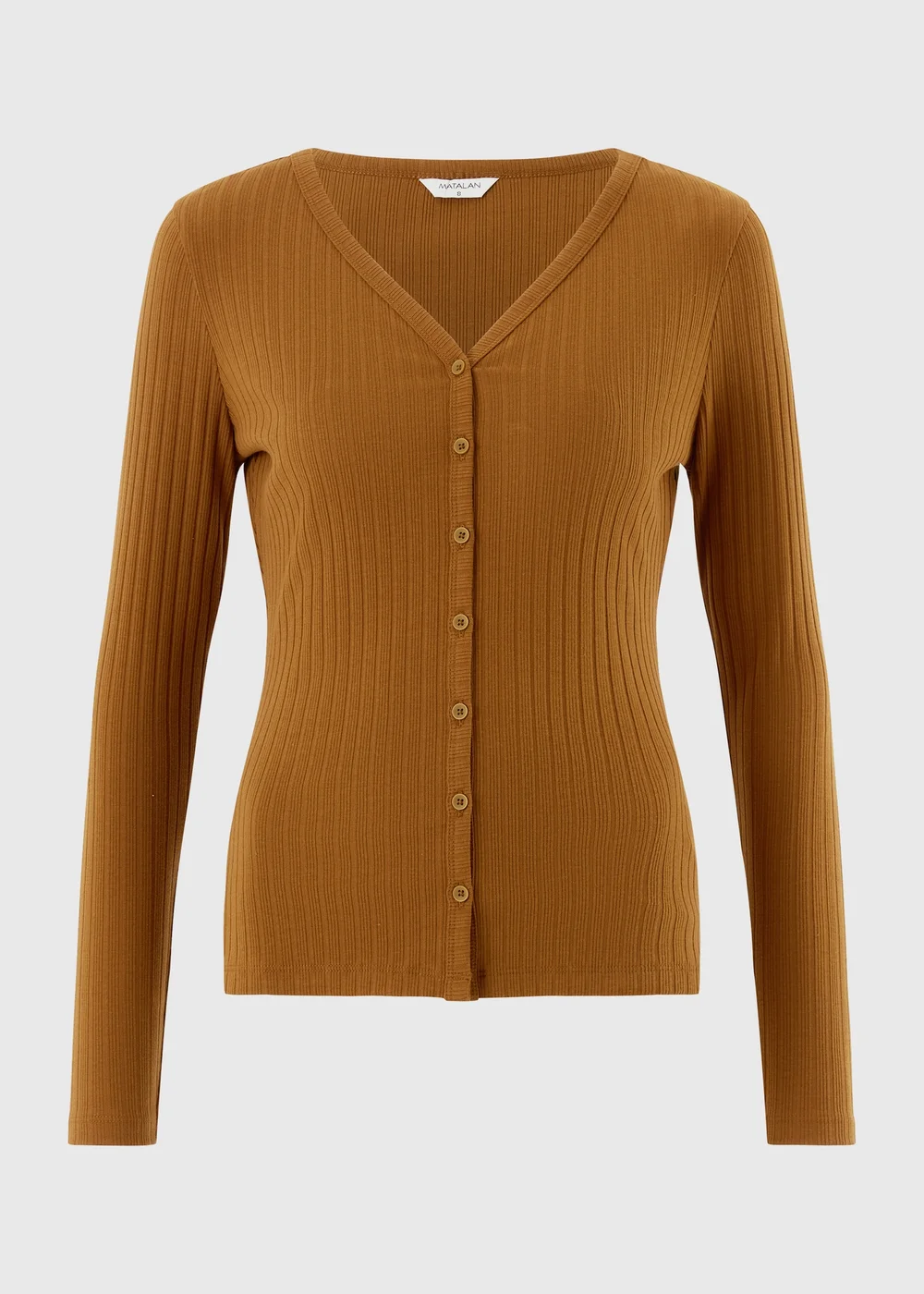 Tan Ribbed V-Neck Cardigan - 8 Image 5