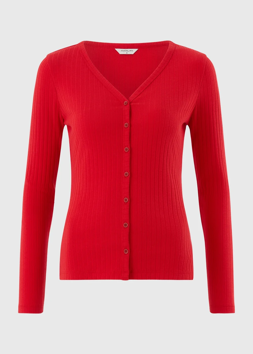 Red Ribbed V-Neck Cardigan - 8 Image 5