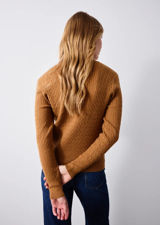 Tan Crew Neck Button Through Cardigan