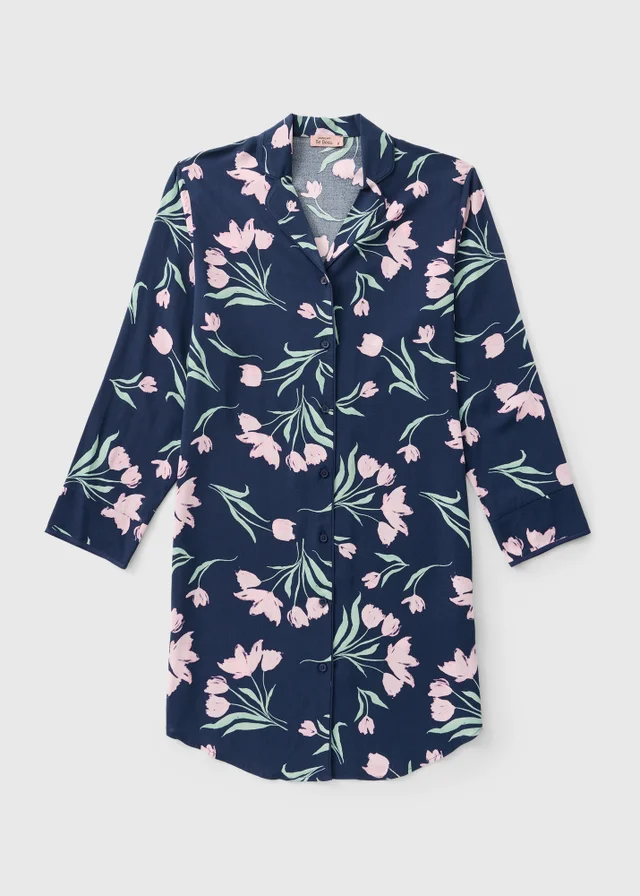 Navy Floral Traditional Nightie