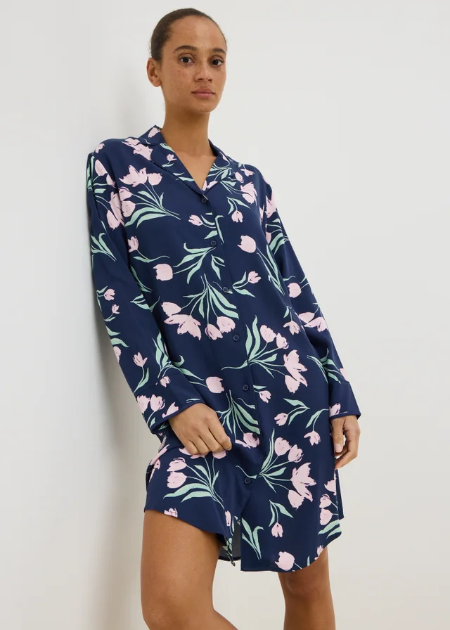 Navy Floral Traditional Nightie