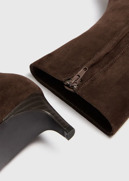 Chocolate Brown Faux Suede Peg Heel Ankle Boots - 3 Image 3