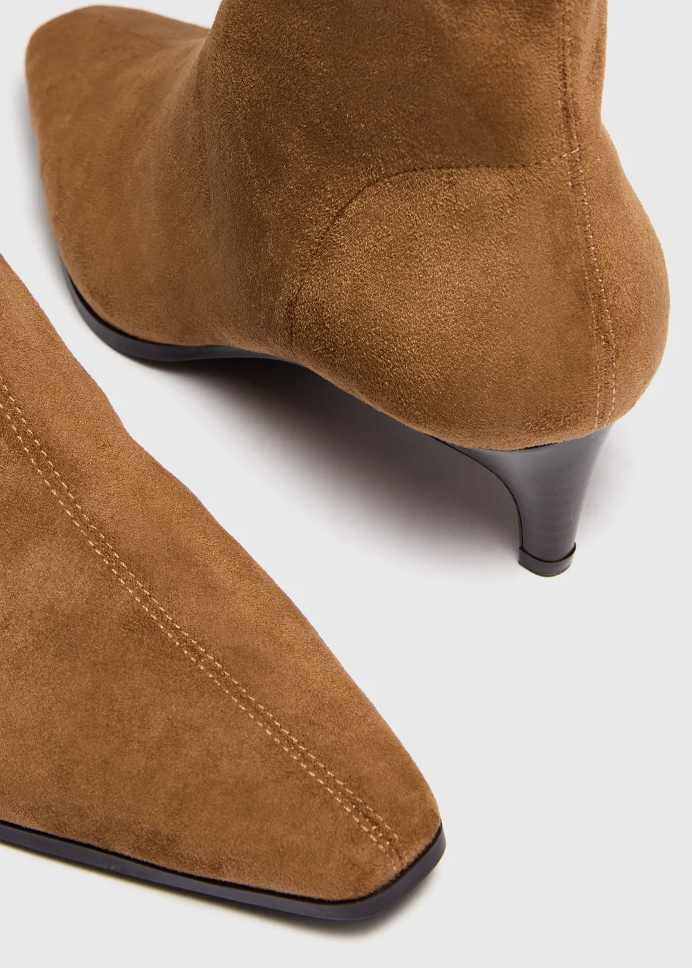 Tan Faux Suede Peg Heel Ankle Boots - 3 Image 2