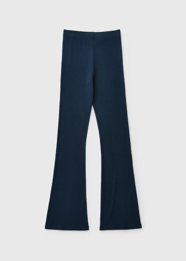 Girls Navy Ribbed Flared Leggings (7-15yrs)