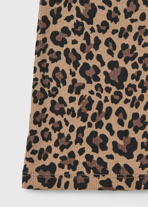 Girls Brown Leopard Print Ribbed Flared Leggings (7-15yrs) - 7 Yrs Image 2