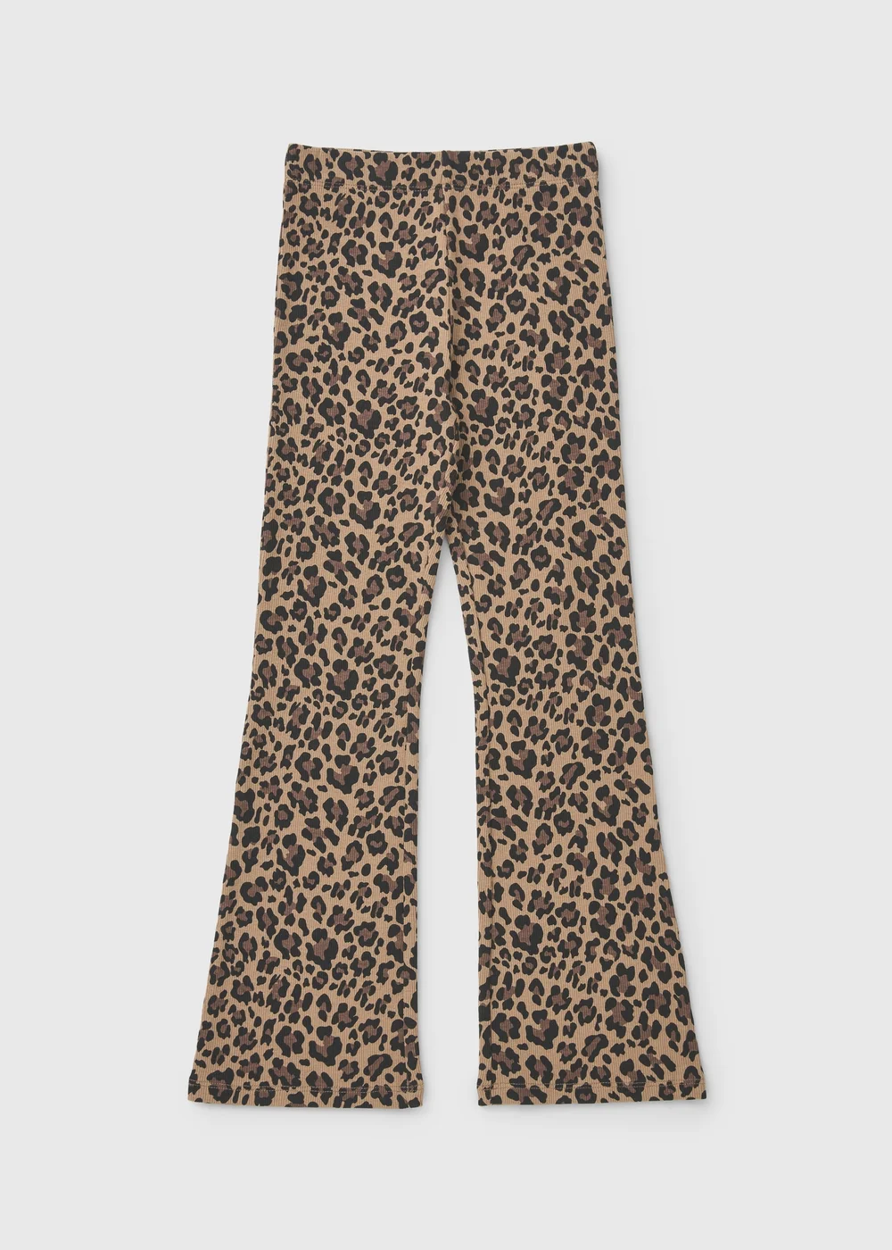 Girls Brown Leopard Print Ribbed Flared Leggings (7-15yrs) - 7 Yrs Image 1