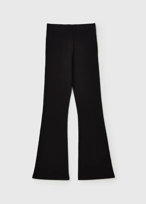 Girls Black Ribbed Flared Leggings (7-15yrs) - 7 Yrs Image 1