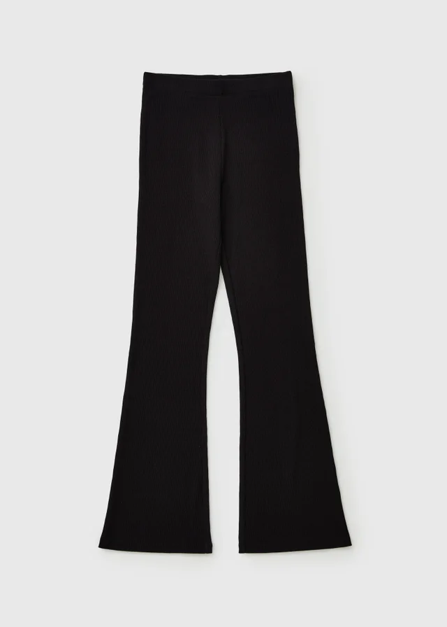 Girls Black Ribbed Flared Leggings (7-15yrs)