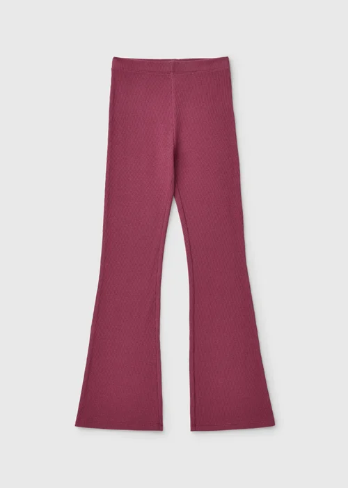 Girls Burgundy Ribbed Flared Leggings (7-15yrs) - 7 Yrs Image 1