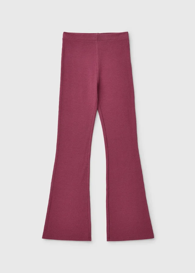 Girls Burgundy Ribbed Flared Leggings (7-15yrs)