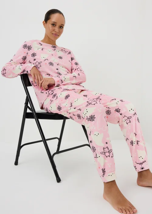 Pink Halloween Fleece Pyjama Set - L Image 1