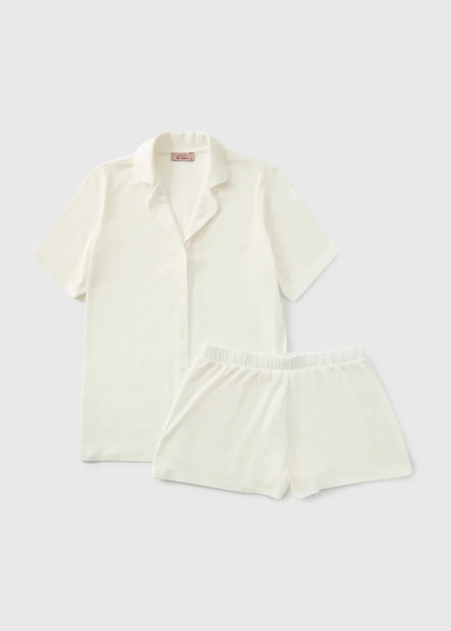 Cream Boxy Pointelle Button Up Pyjama Set