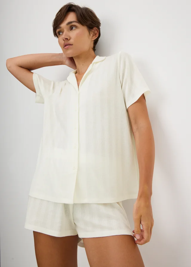 Cream Boxy Pointelle Button Up Pyjama Set
